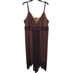 Hourglass Y2K Brown Tan Lined‎ Handkerchief Hem Fairy Twee Midi Dress Plus Sz 3X